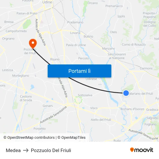 Medea to Pozzuolo Del Friuli map