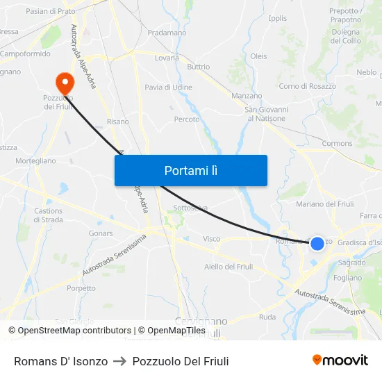 Romans D' Isonzo to Pozzuolo Del Friuli map