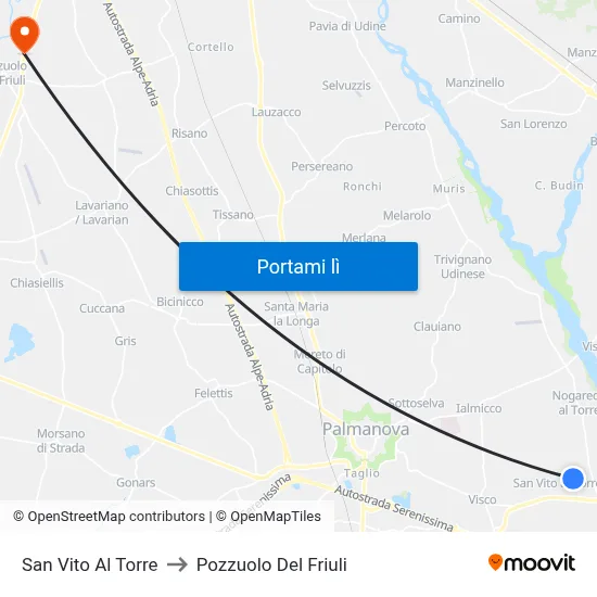 San Vito Al Torre to Pozzuolo Del Friuli map