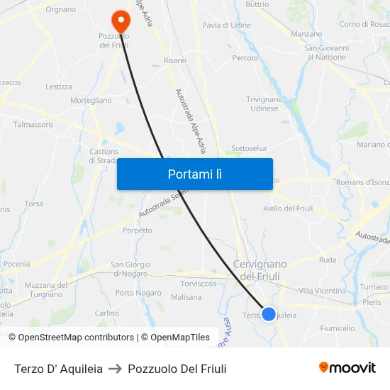 Terzo D' Aquileia to Pozzuolo Del Friuli map