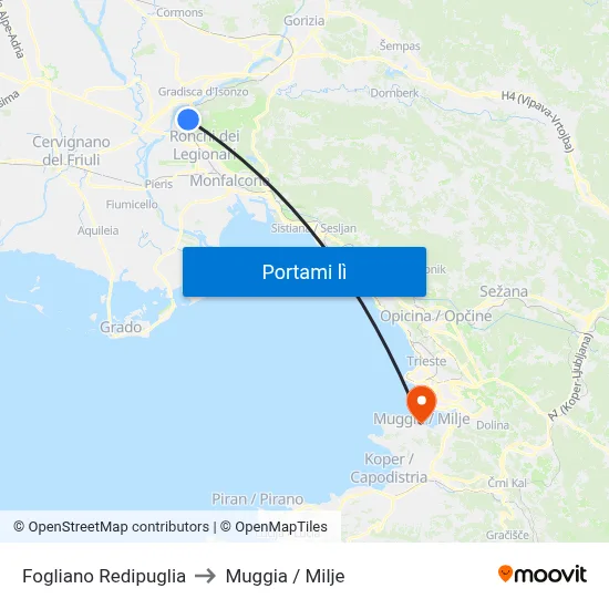 Fogliano Redipuglia to Muggia / Milje map