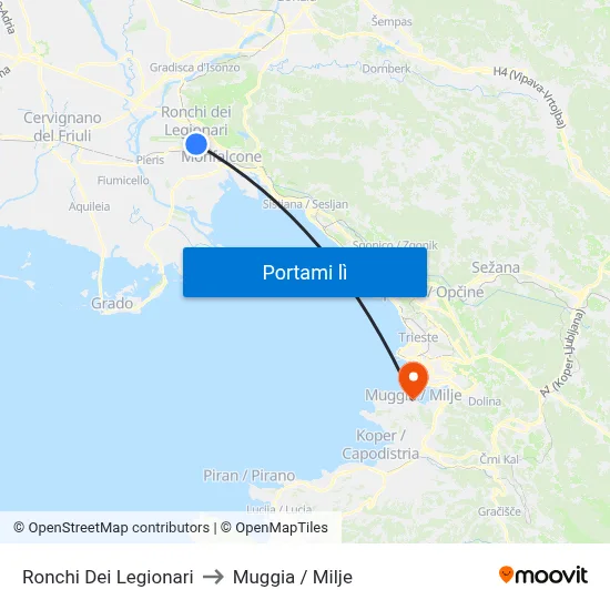 Ronchi Dei Legionari to Muggia / Milje map