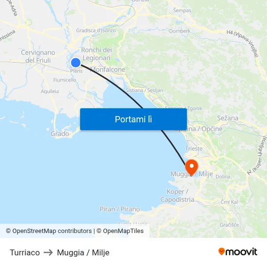 Turriaco to Muggia / Milje map
