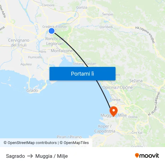 Sagrado to Muggia / Milje map