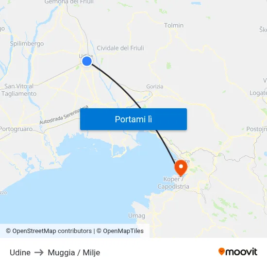 Udine to Muggia / Milje map
