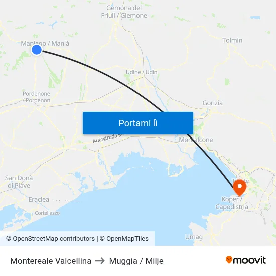 Montereale Valcellina to Muggia / Milje map