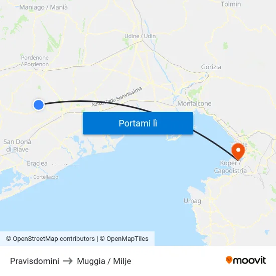 Pravisdomini to Muggia / Milje map