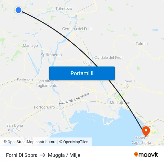 Forni Di Sopra to Muggia / Milje map
