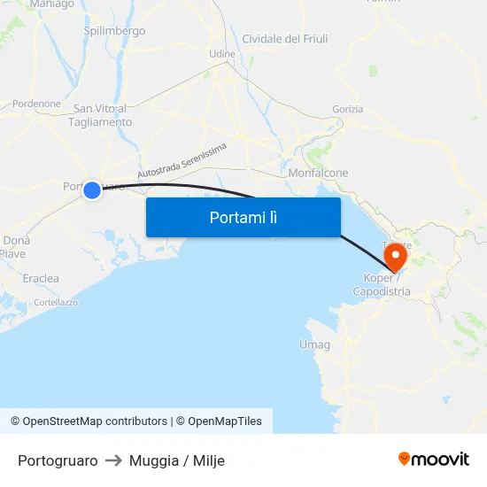 Portogruaro to Muggia / Milje map