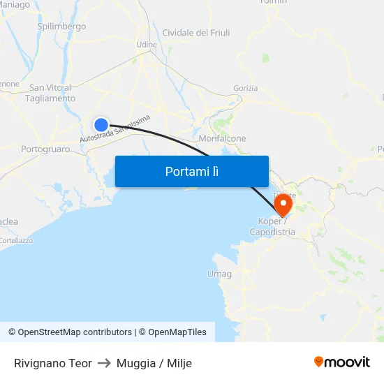 Rivignano Teor to Muggia / Milje map