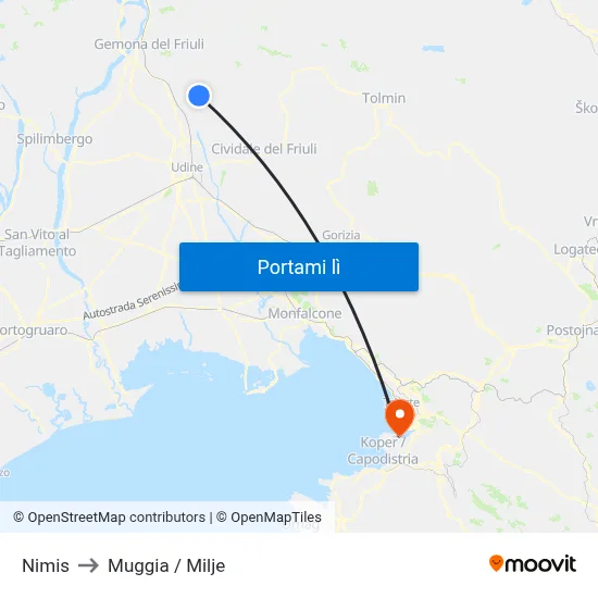 Nimis to Muggia / Milje map