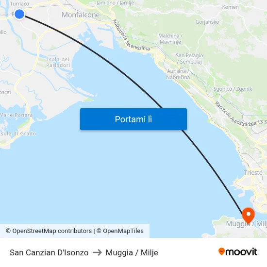 San Canzian D'Isonzo to Muggia / Milje map