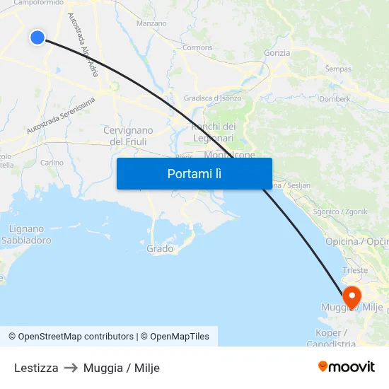 Lestizza to Muggia / Milje map