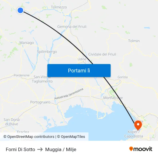 Forni Di Sotto to Muggia / Milje map