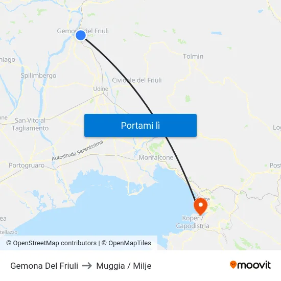 Gemona Del Friuli to Muggia / Milje map