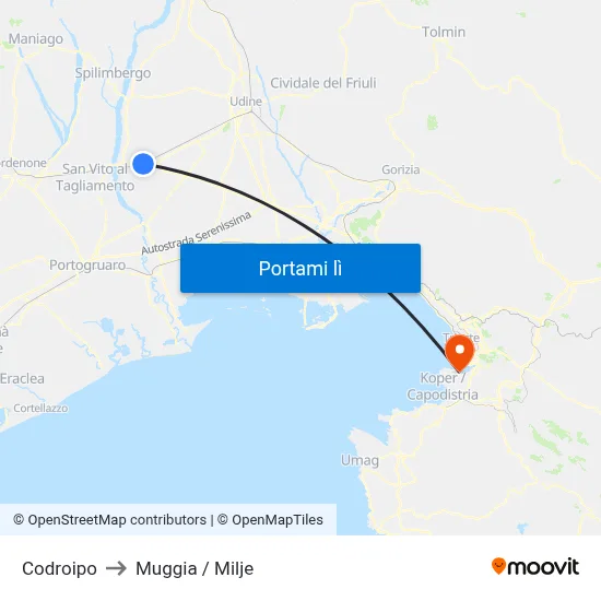 Codroipo to Muggia / Milje map