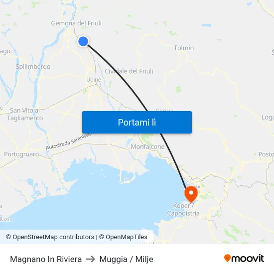 Magnano In Riviera to Muggia / Milje map