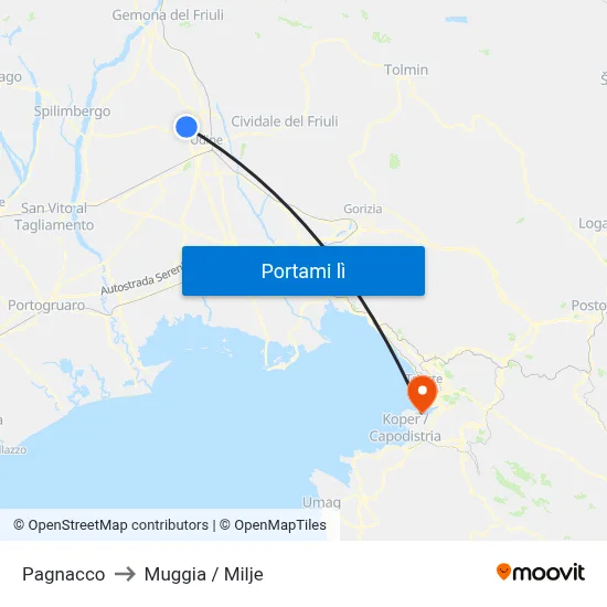 Pagnacco to Muggia / Milje map
