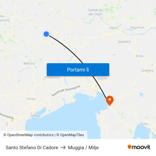 Santo Stefano Di Cadore to Muggia / Milje map