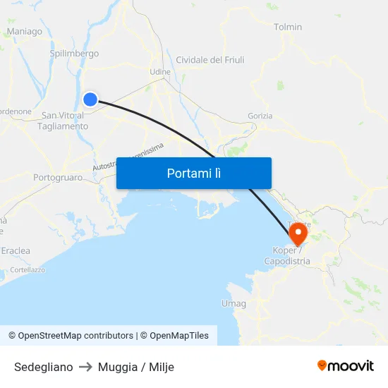 Sedegliano to Muggia / Milje map
