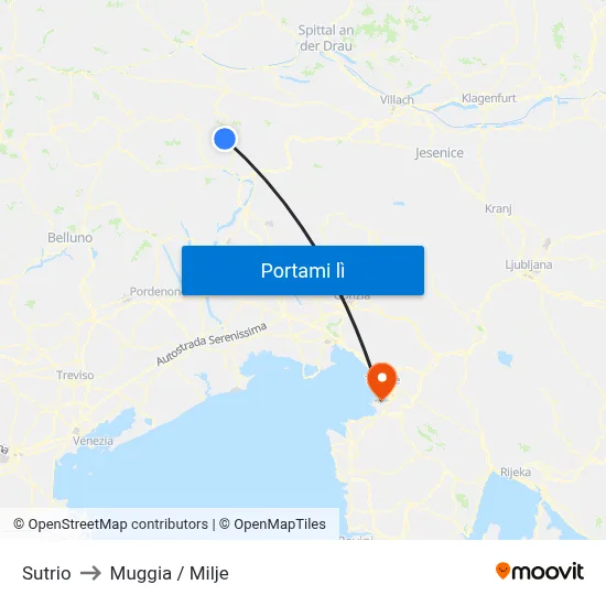 Sutrio to Muggia / Milje map