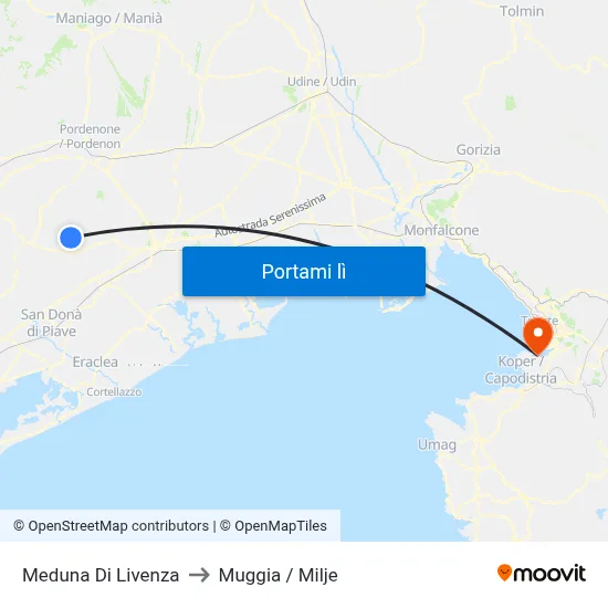 Meduna Di Livenza to Muggia / Milje map