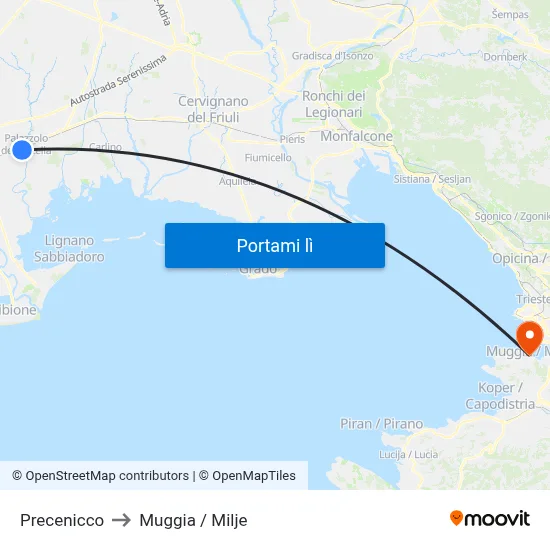 Precenicco to Muggia / Milje map