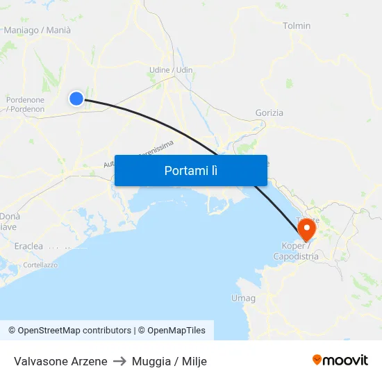 Valvasone Arzene to Muggia / Milje map