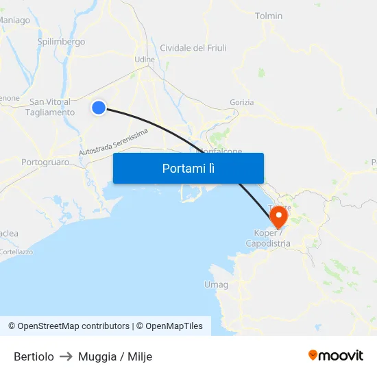 Bertiolo to Muggia / Milje map
