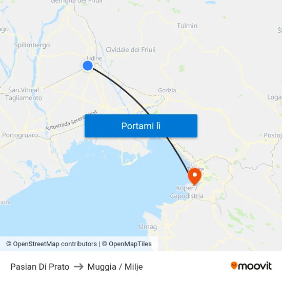 Pasian Di Prato to Muggia / Milje map