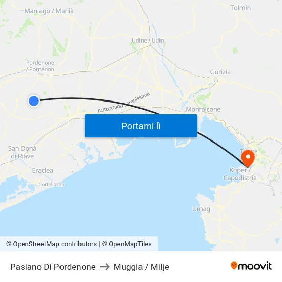 Pasiano Di Pordenone to Muggia / Milje map