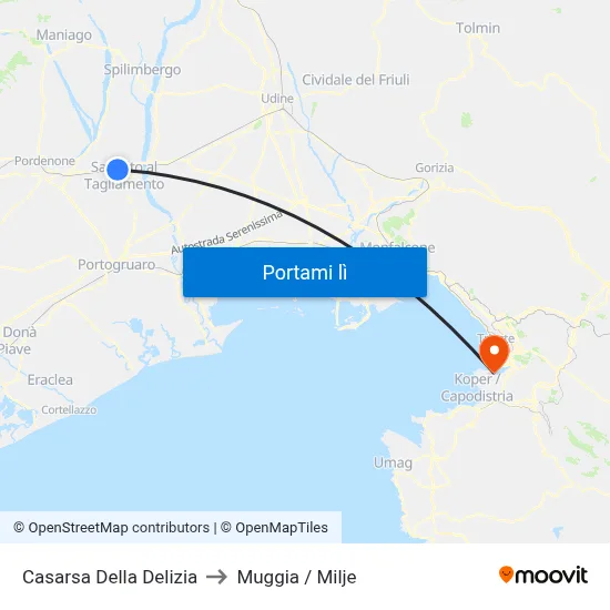 Casarsa Della Delizia to Muggia / Milje map