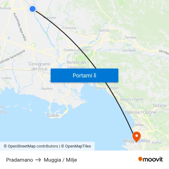 Pradamano to Muggia / Milje map