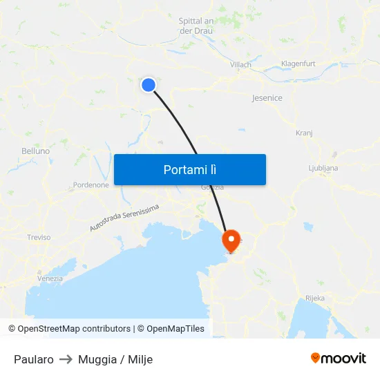 Paularo to Muggia / Milje map