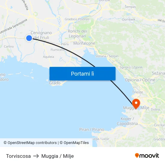 Torviscosa to Muggia / Milje map