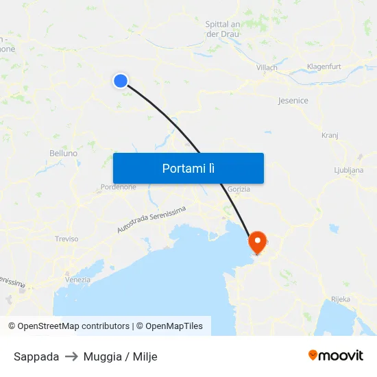 Sappada to Muggia / Milje map