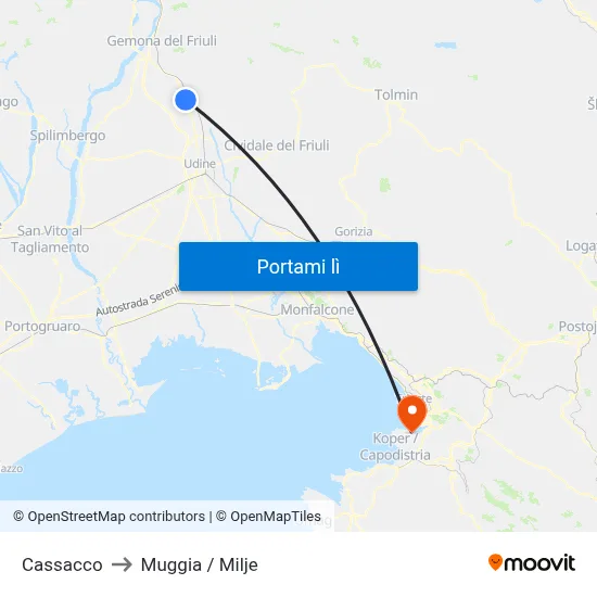 Cassacco to Muggia / Milje map