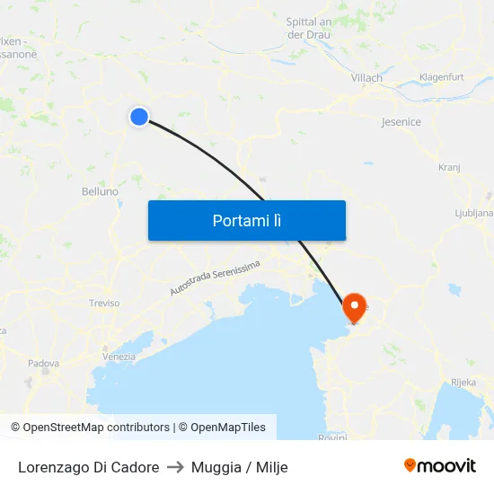 Lorenzago Di Cadore to Muggia / Milje map