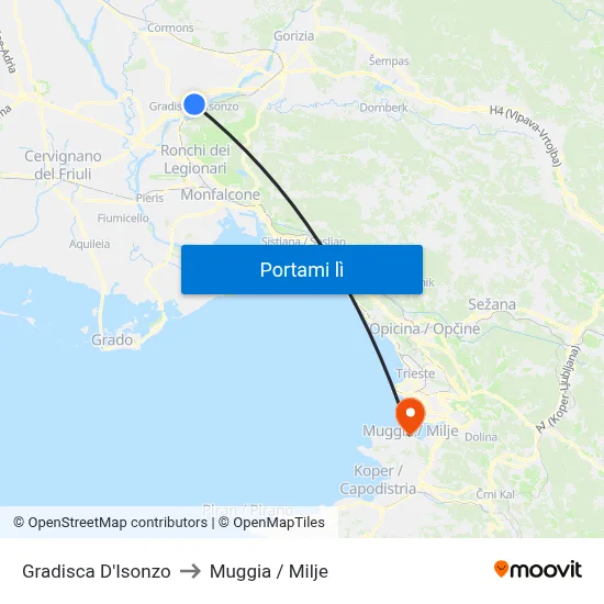 Gradisca D'Isonzo to Muggia / Milje map