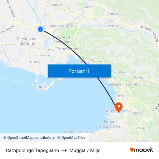 Campolongo Tapogliano to Muggia / Milje map