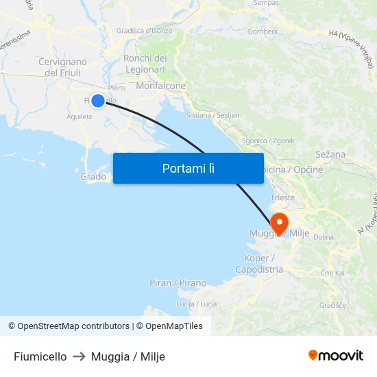 Fiumicello to Muggia / Milje map