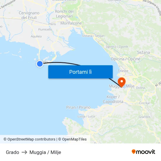 Grado to Muggia / Milje map
