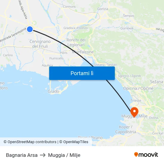 Bagnaria Arsa to Muggia / Milje map