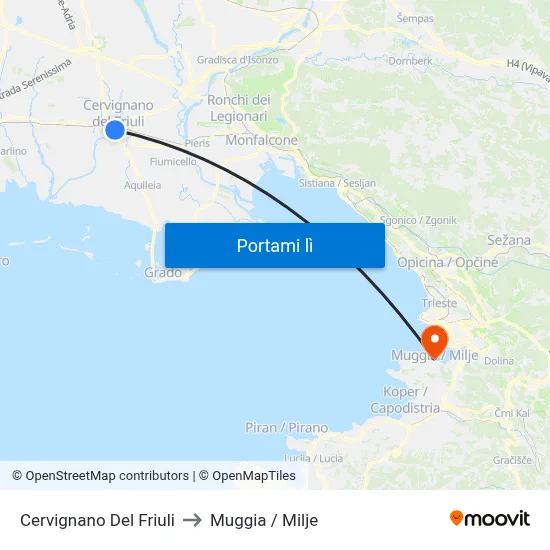 Cervignano Del Friuli to Muggia / Milje map