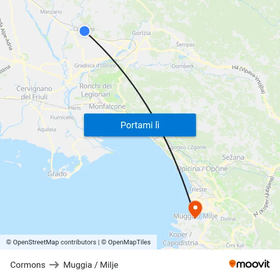 Cormons to Muggia / Milje map