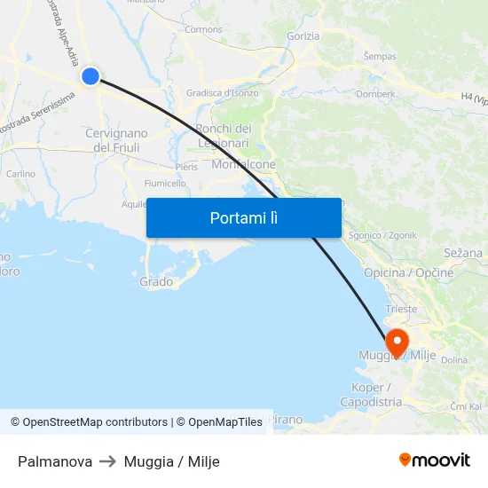 Palmanova to Muggia / Milje map