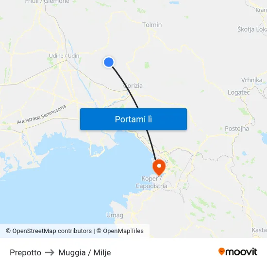 Prepotto to Muggia / Milje map