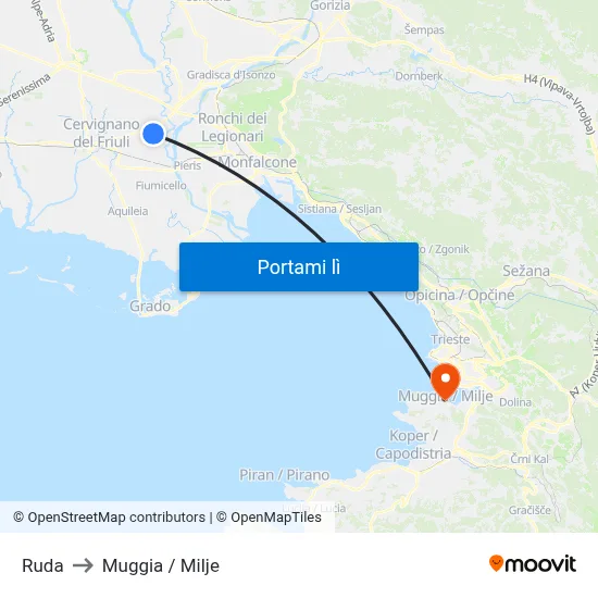Ruda to Muggia / Milje map