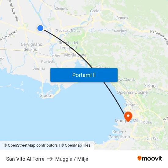 San Vito Al Torre to Muggia / Milje map