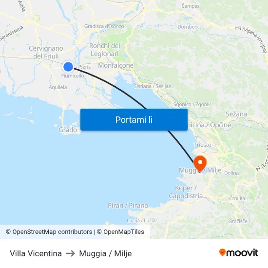 Villa Vicentina to Muggia / Milje map